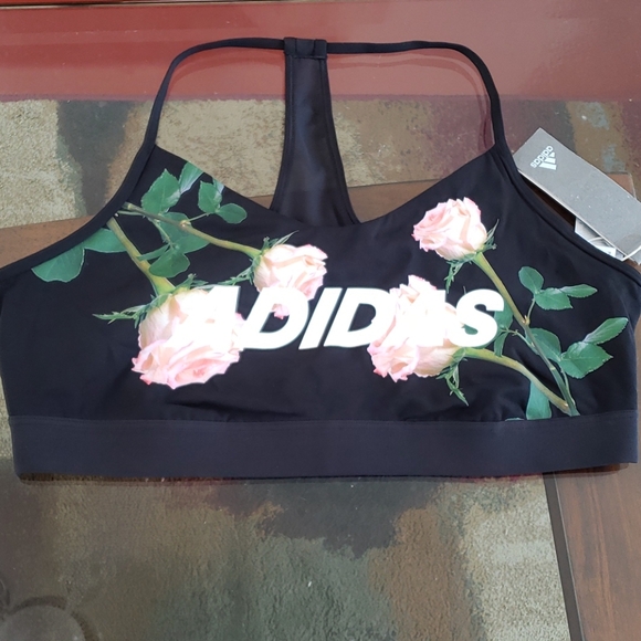 ADIDAS WOMEN'S 3 STRIPES FLORAL SPORT BRA BLACK - Picture 3 of 14